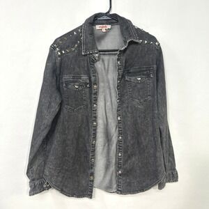 Mazik‎ Black Studded Denim Shirt Jacket Grunge Western Rocker Distressed S